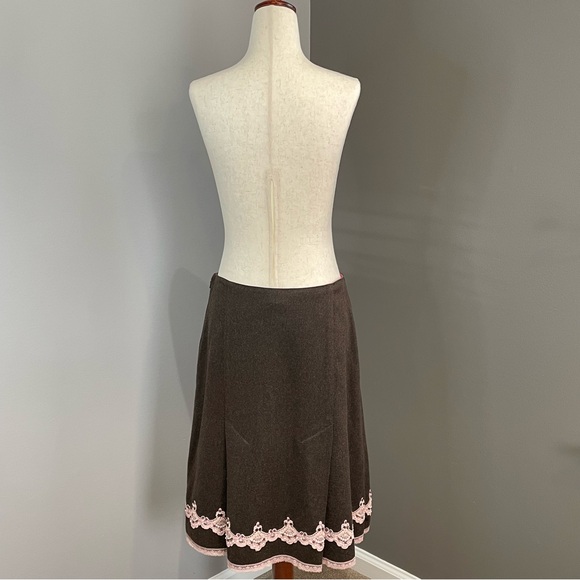 Y2K Express Wool Blend A Line Sequin Beaded Skirt Size 6 Brown & Blush Pink - Picture 7 of 13